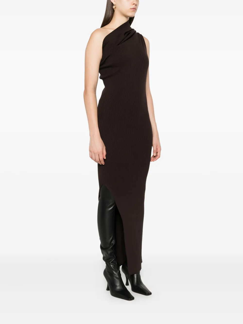 Rick Owens Thena asymmetrische geribbelde maxi-jurk Bruin