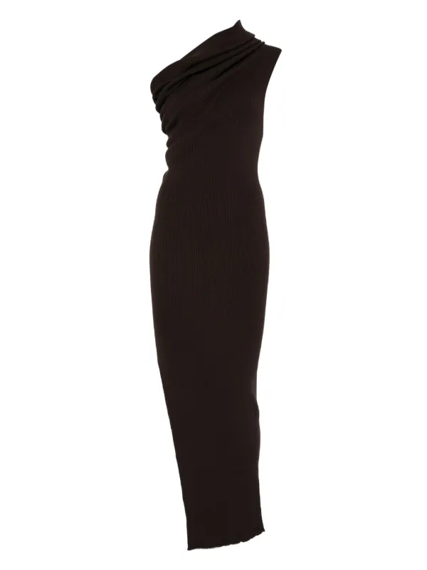 Rick Owens Thena one-shoulder Ribbed Maxi Dress | Brown | FARFETCH