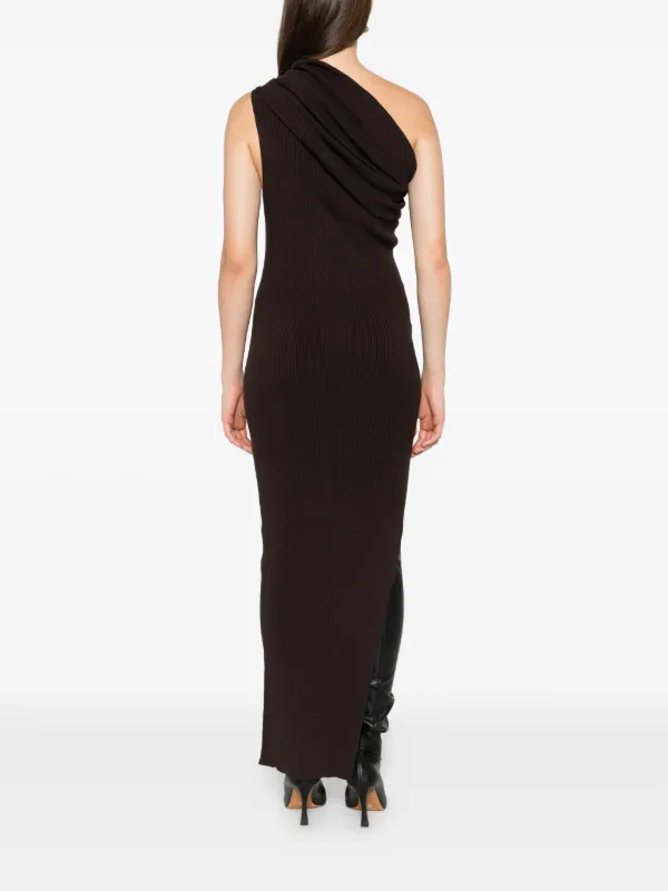 Rick Owens Thena one-shoulder Ribbed Maxi Dress | Brown | FARFETCH