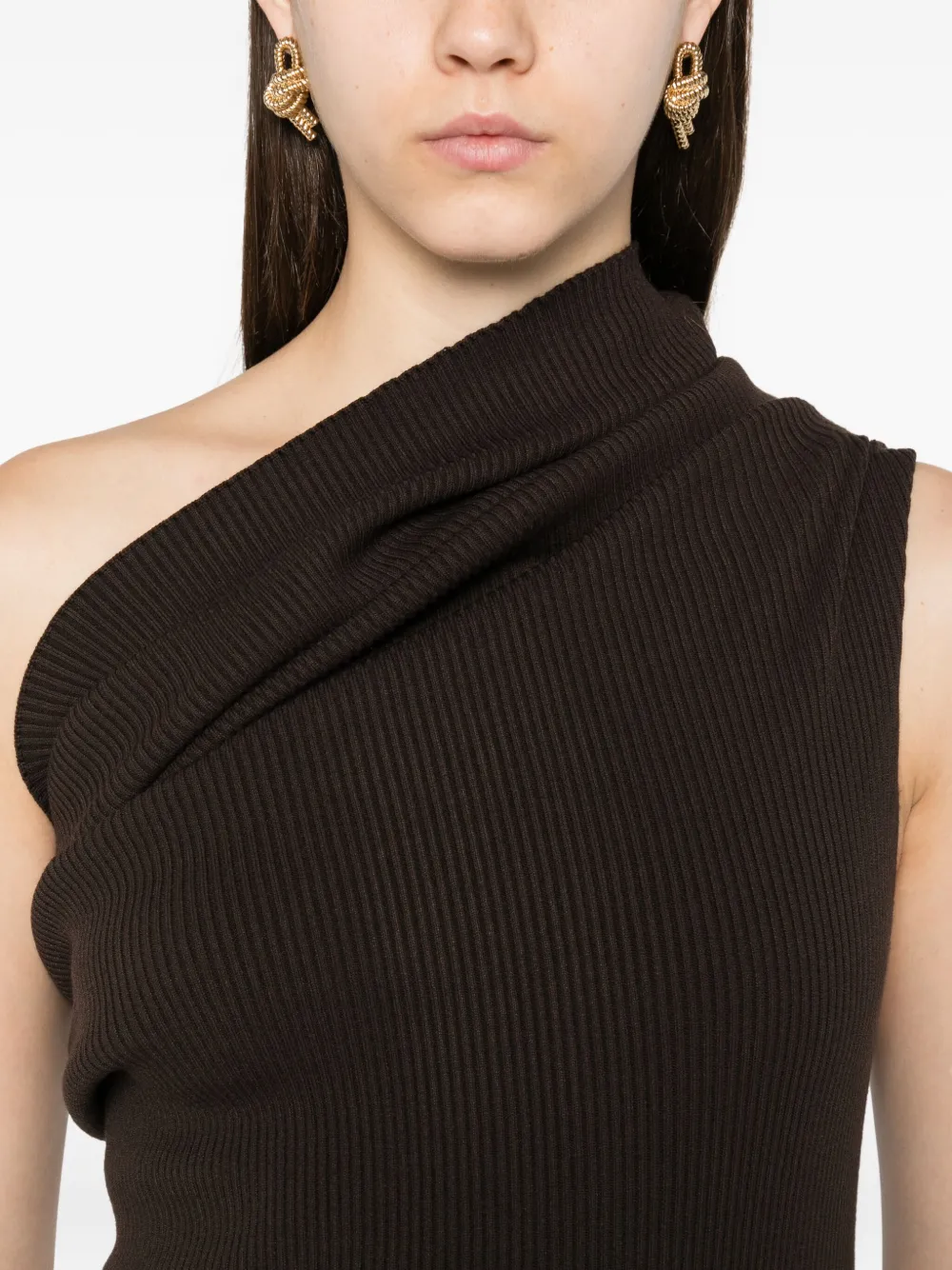 Rick Owens Thena asymmetrische geribbelde maxi-jurk Bruin