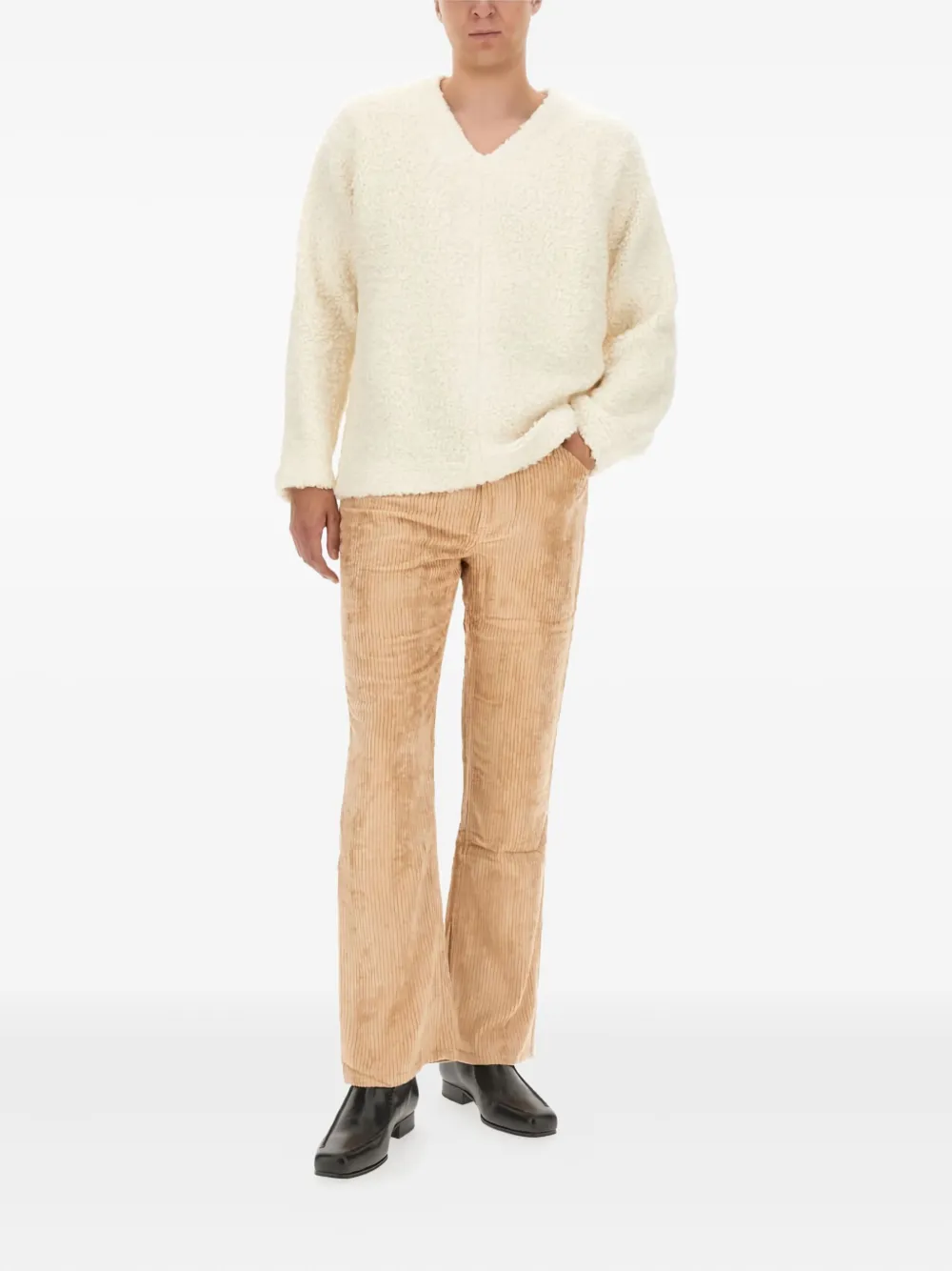 Séfr Ezra V-neck teddy sweater - Beige