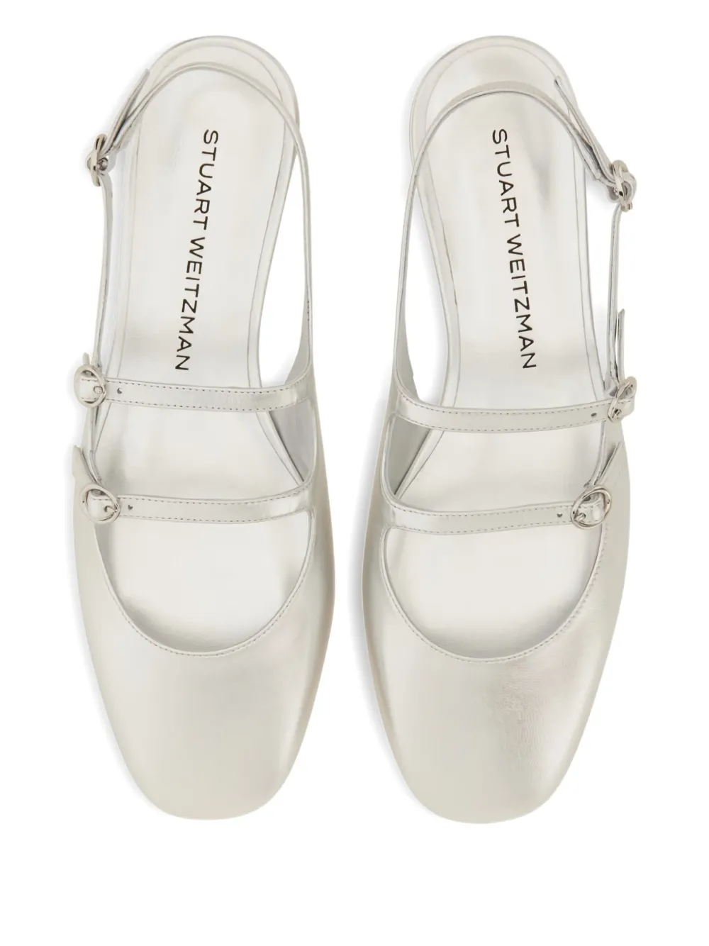Stuart Weitzman Buckle Strap Ballet Flats In Silver