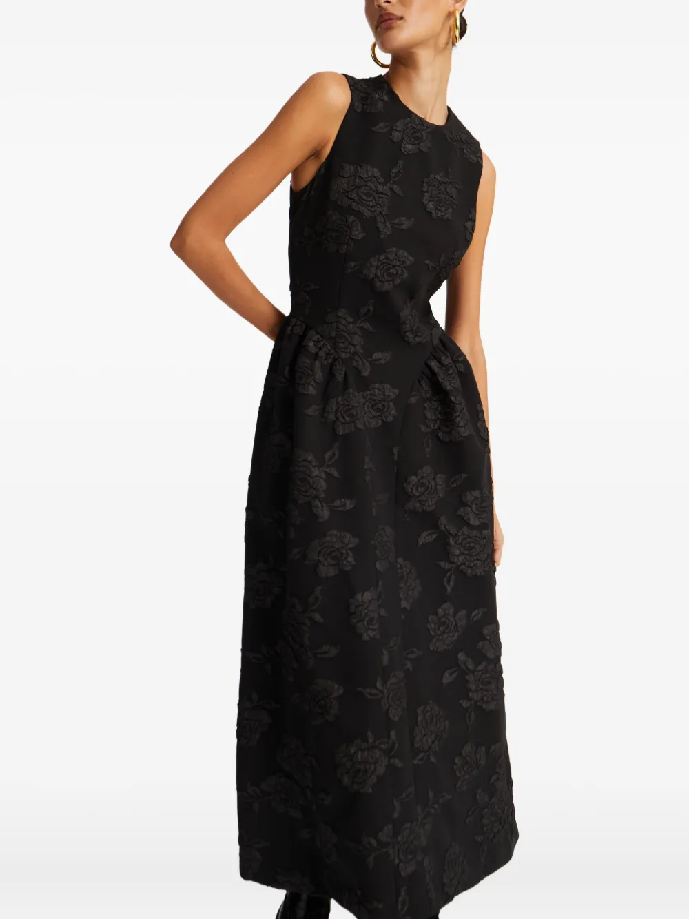 ROTATE BIRGER CHRISTENSEN Midi-jurk met bloemen jacquard Zwart