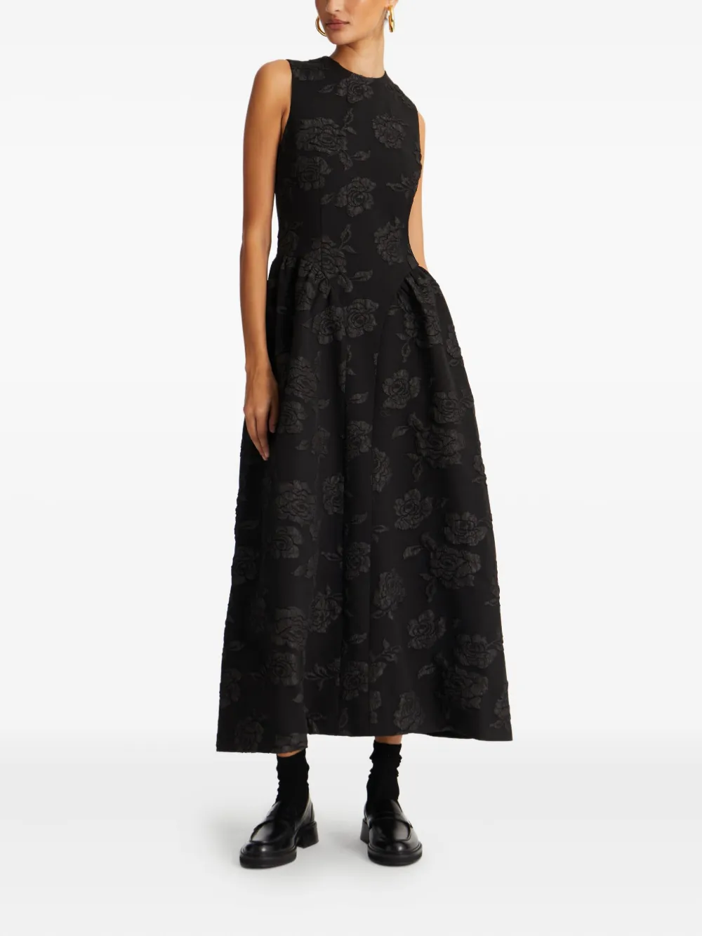 ROTATE BIRGER CHRISTENSEN Midi-jurk met bloemen jacquard Zwart