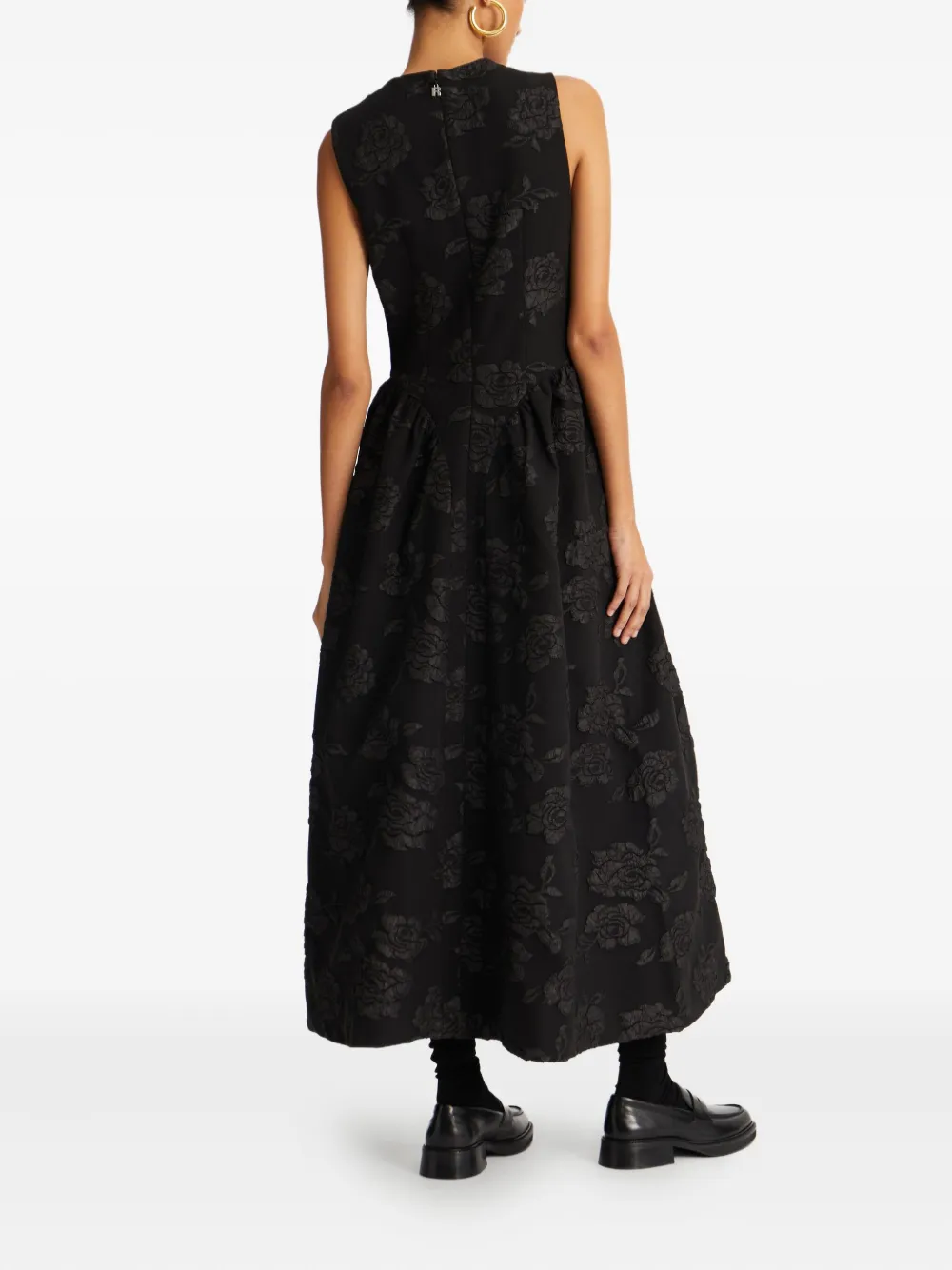 ROTATE BIRGER CHRISTENSEN Midi-jurk met bloemen jacquard Zwart