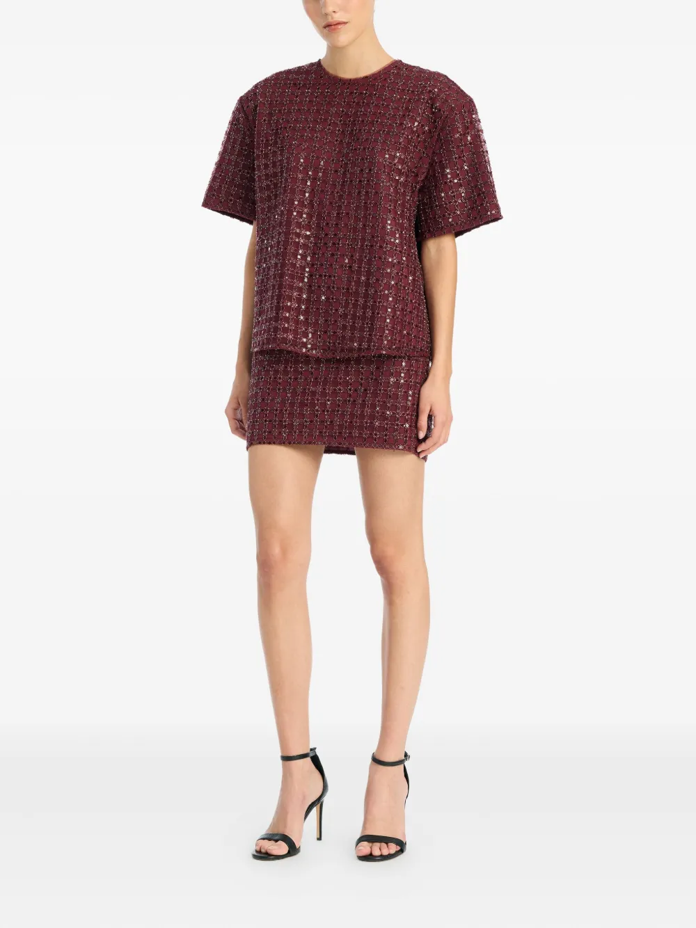 ROTATE BIRGER CHRISTENSEN Mini-rok met patroon en pailletten Rood