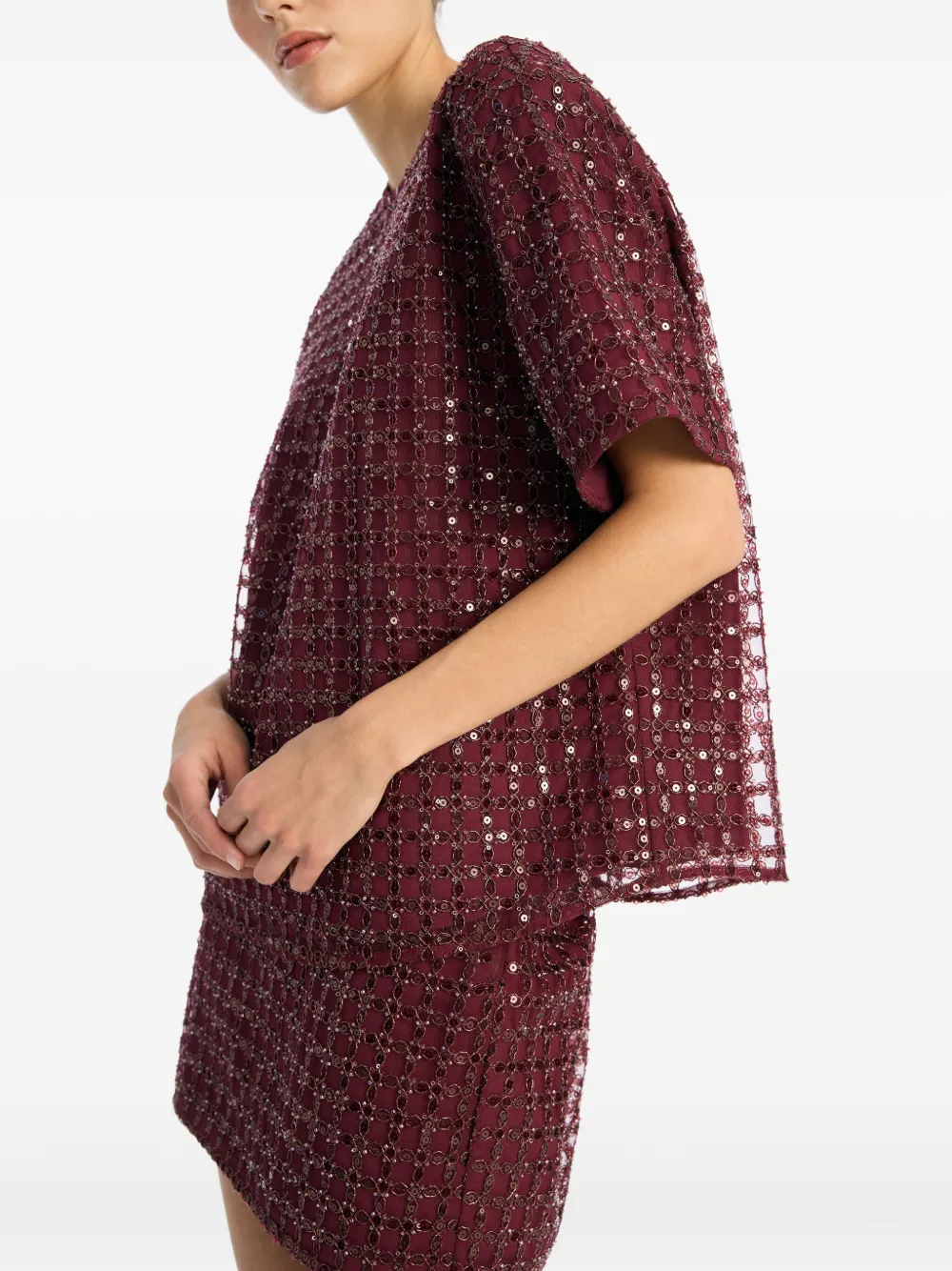 ROTATE BIRGER CHRISTENSEN Mini-rok met patroon en pailletten Rood
