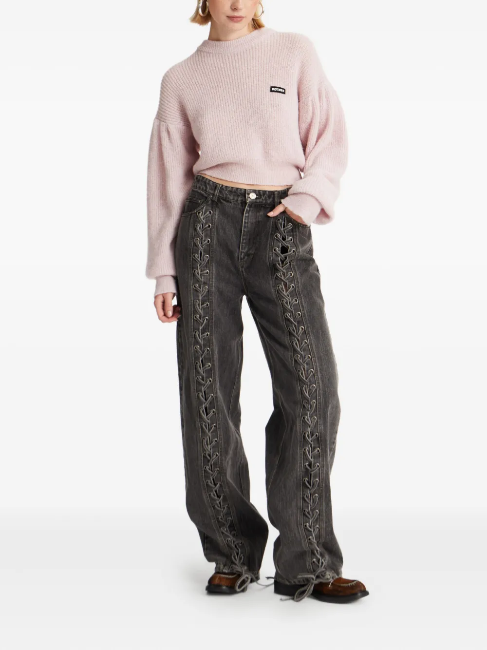 ROTATE BIRGER CHRISTENSEN laced-leg cotton pants - Grijs