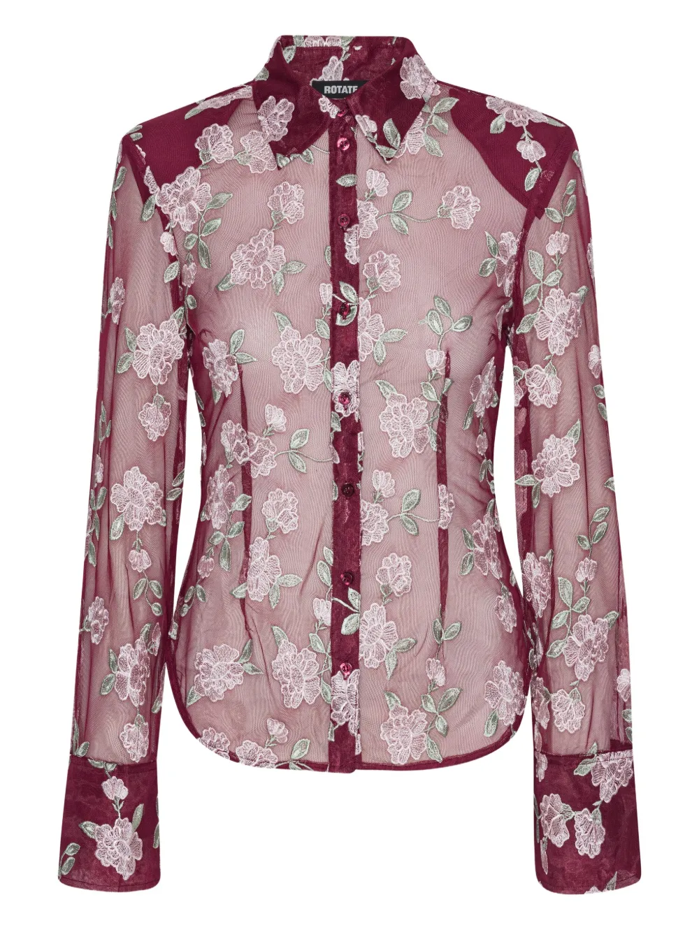 ROTATE BIRGER CHRISTENSEN Mesh blouse met geborduurde bloemen Rood