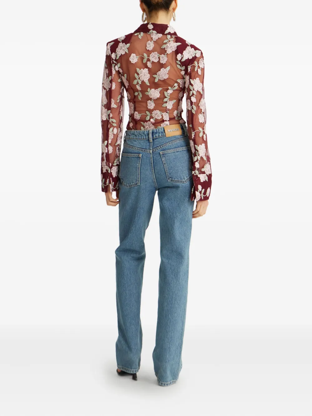 ROTATE BIRGER CHRISTENSEN Mesh blouse met geborduurde bloemen Rood