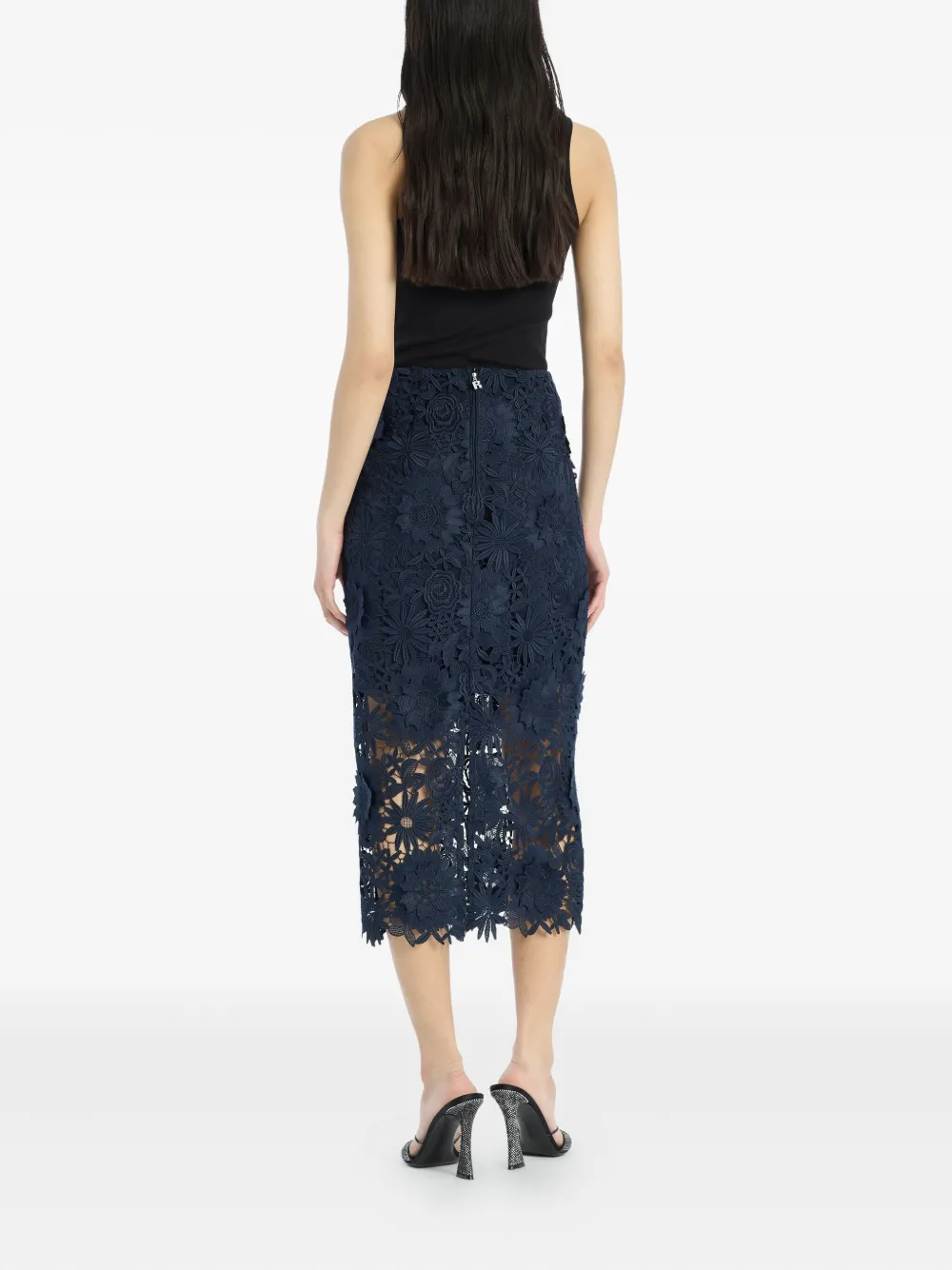ROTATE BIRGER CHRISTENSEN Midi-rok met bloemenkant Blauw