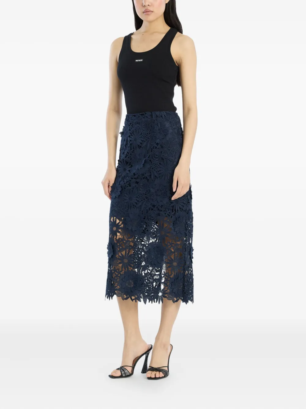 ROTATE BIRGER CHRISTENSEN Midi-rok met bloemenkant Blauw