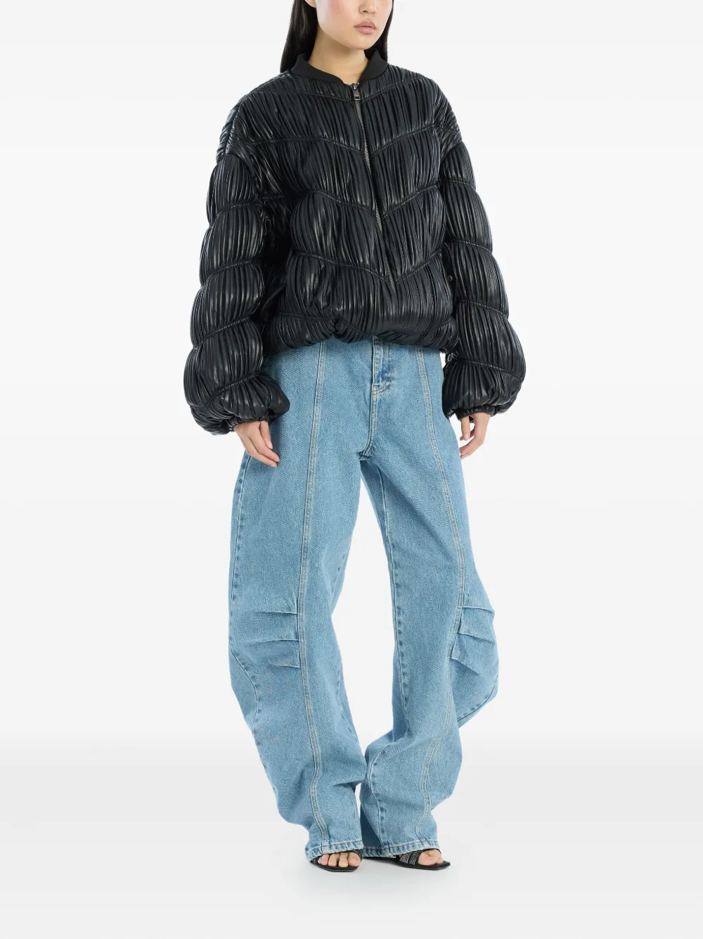 ROTATE BIRGER CHRISTENSEN pleated bomber jacket Zwart