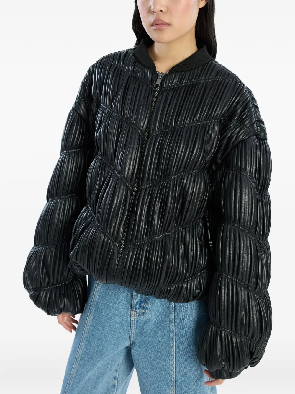 ROTATE BIRGER CHRISTENSEN pleated bomber jacket Zwart