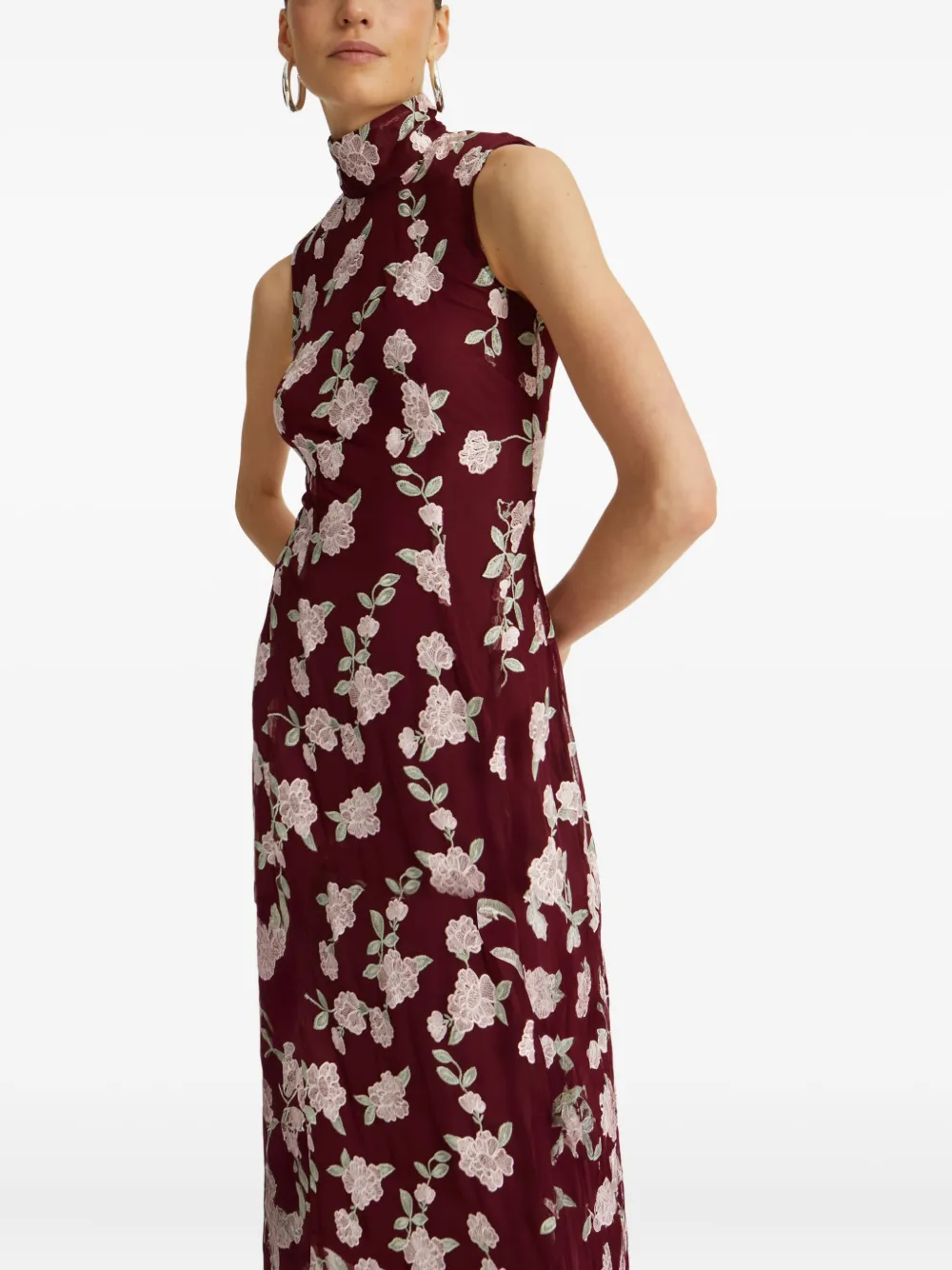 ROTATE BIRGER CHRISTENSEN Mouwloze maxi-jurk met geborduurde bloemen Rood