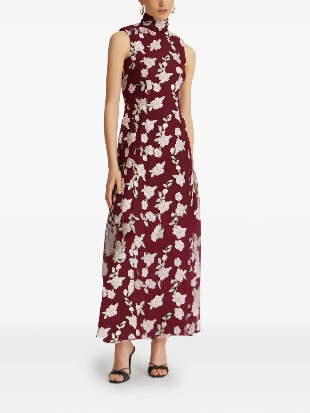 ROTATE BIRGER CHRISTENSEN Mouwloze maxi-jurk met geborduurde bloemen Rood