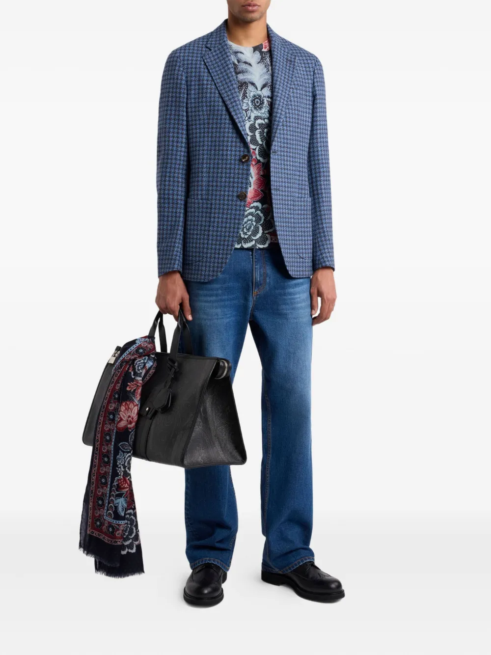 ETRO floral-print crew-neck sweater Blauw