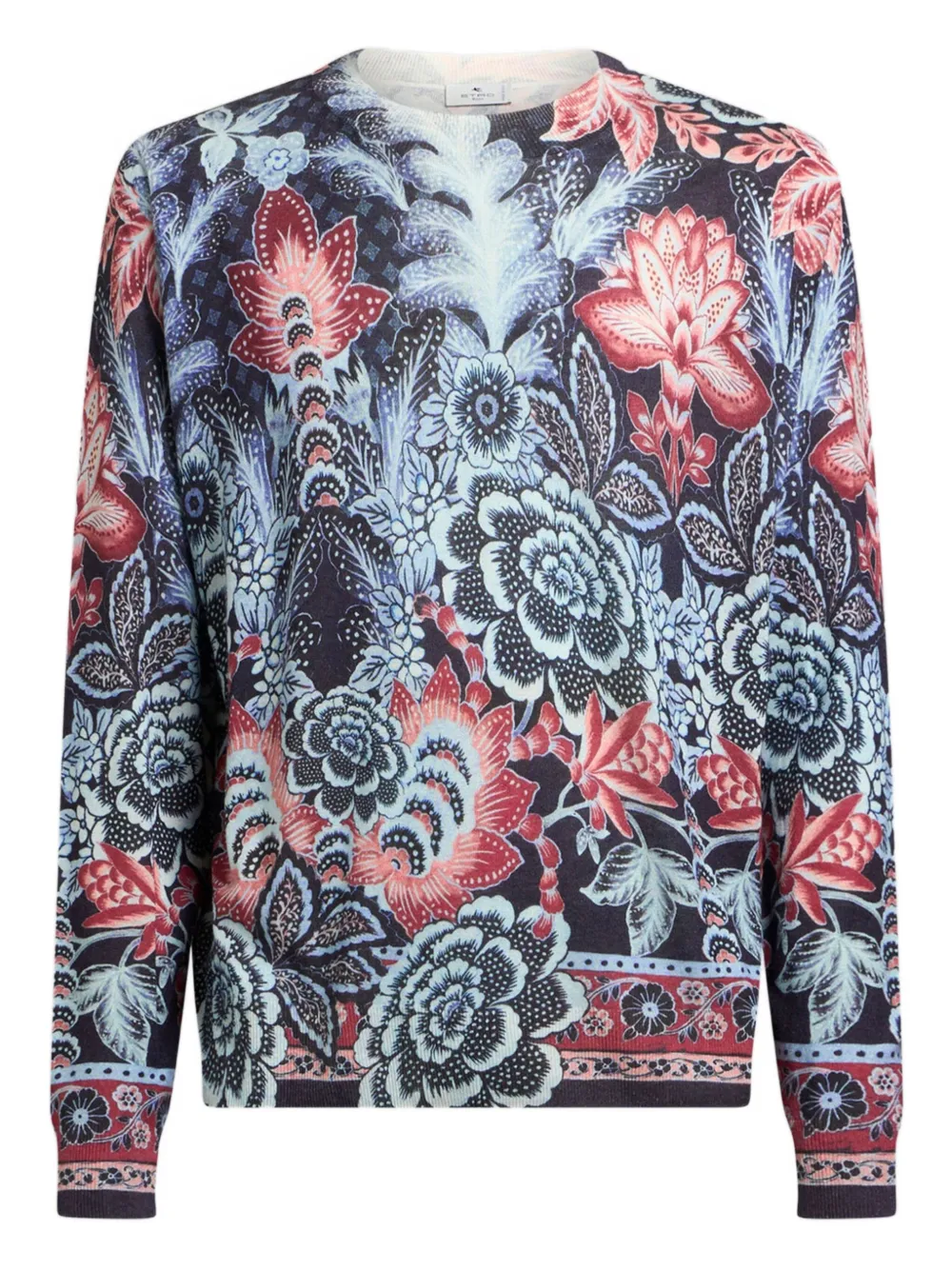 ETRO floral-print crew-neck sweater Blauw