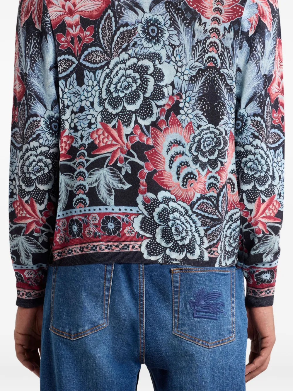 ETRO floral-print crew-neck sweater Blauw