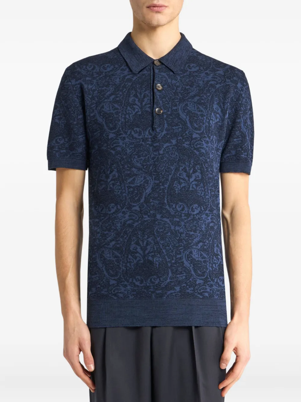 ETRO paisley jacquard polo shirt Blauw