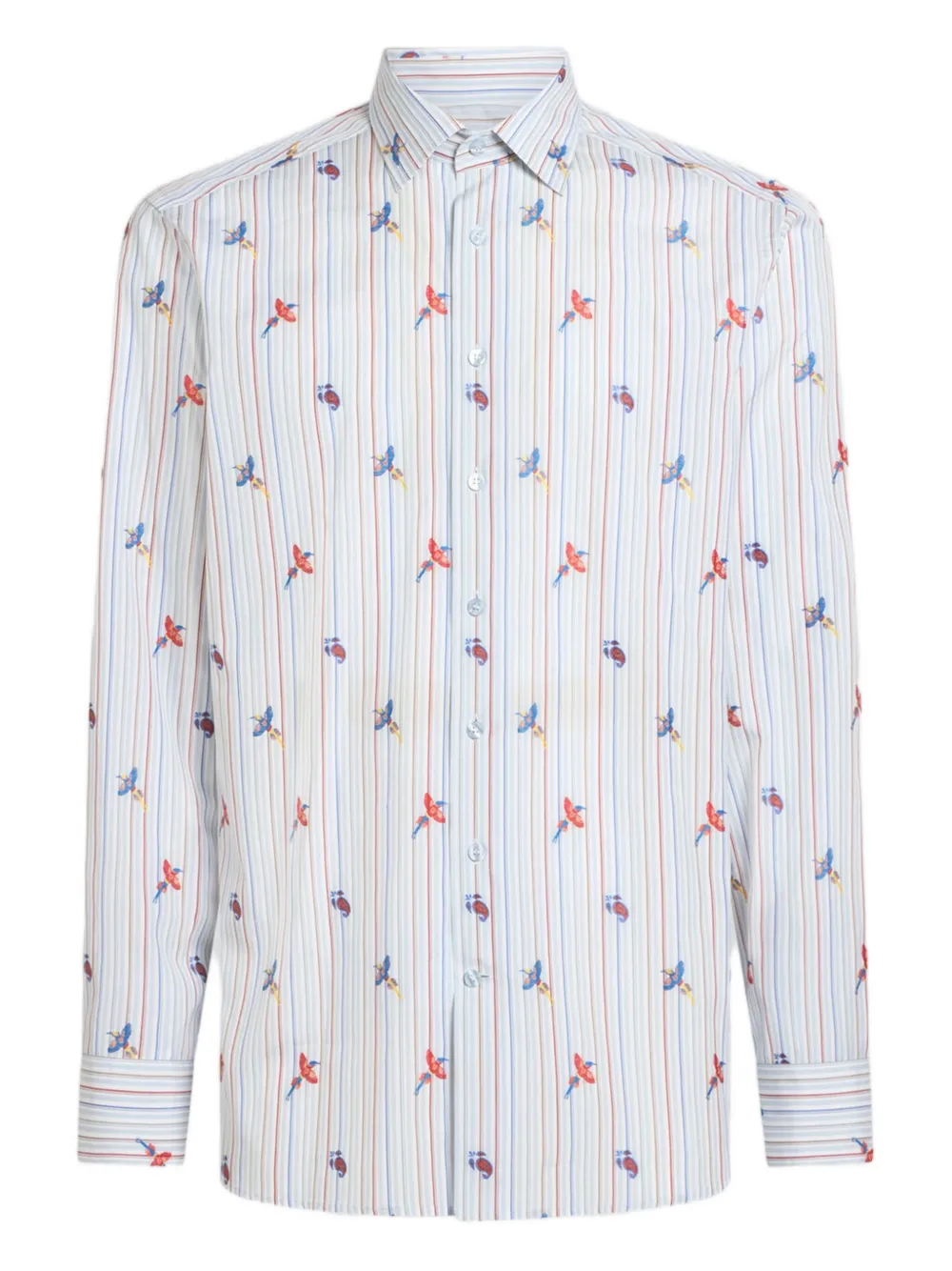 ETRO bird-print striped shirt Blauw