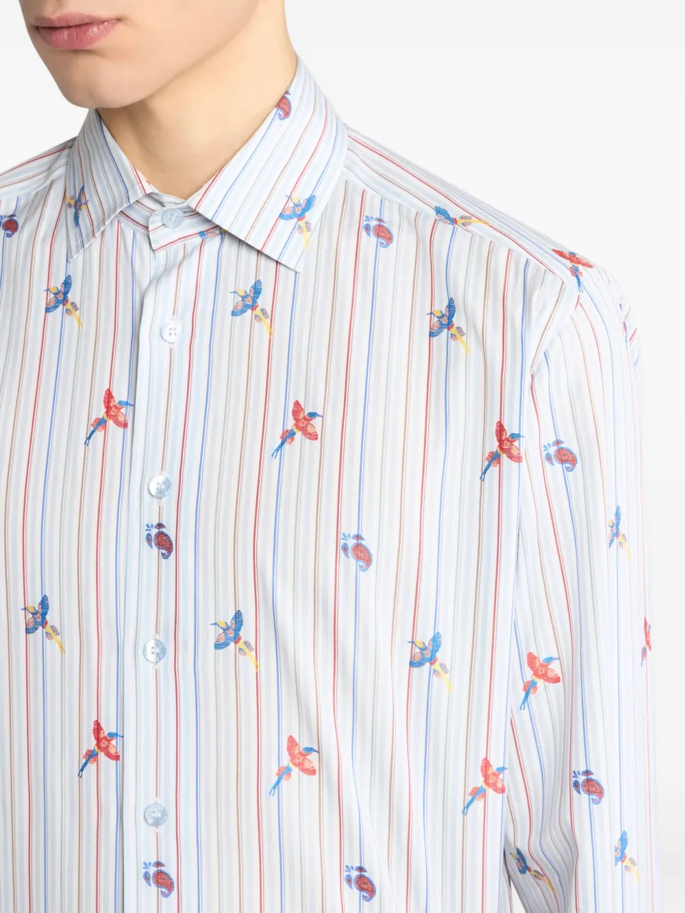 ETRO bird-print striped shirt Blauw