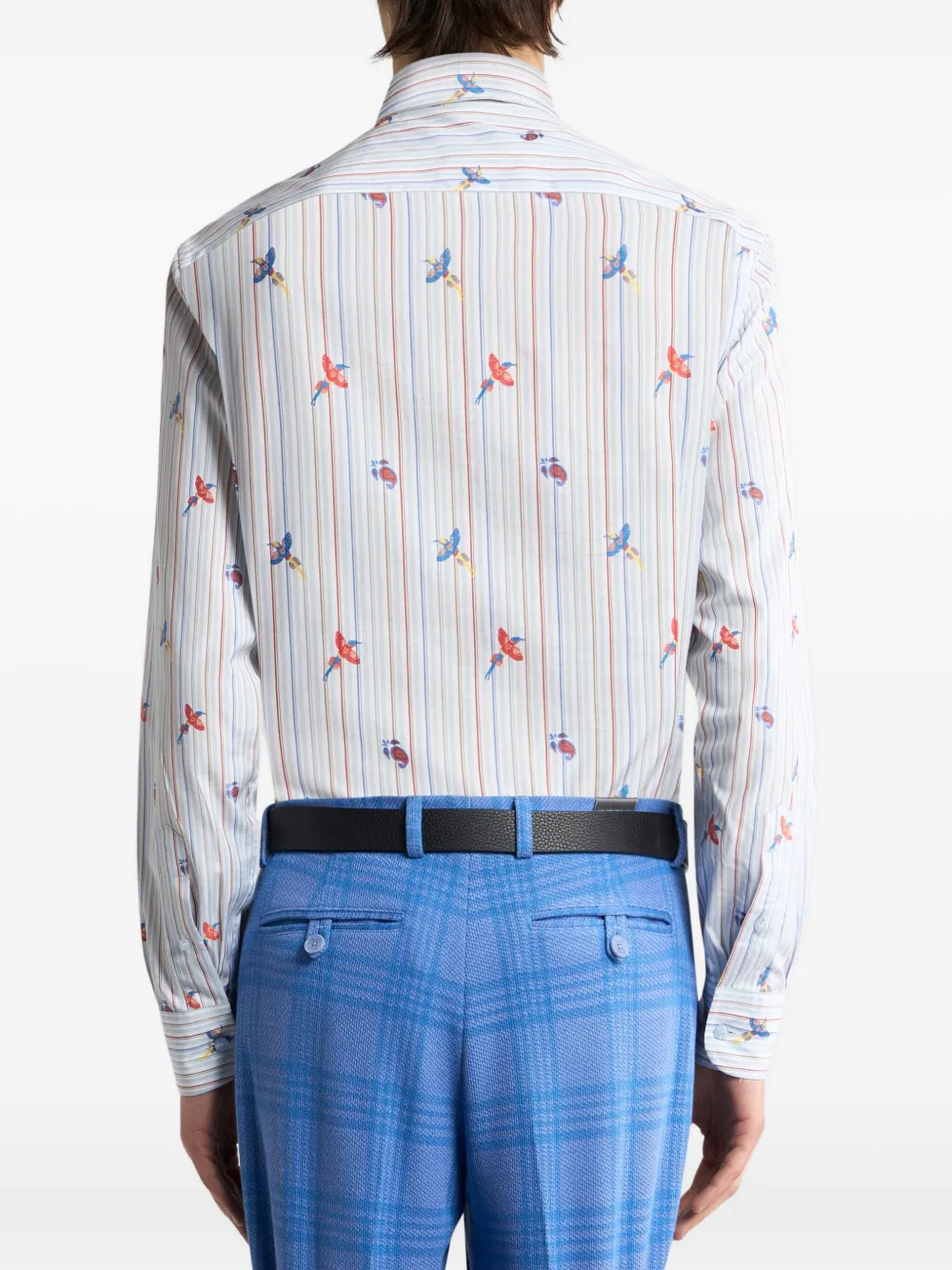 ETRO bird-print striped shirt Blauw