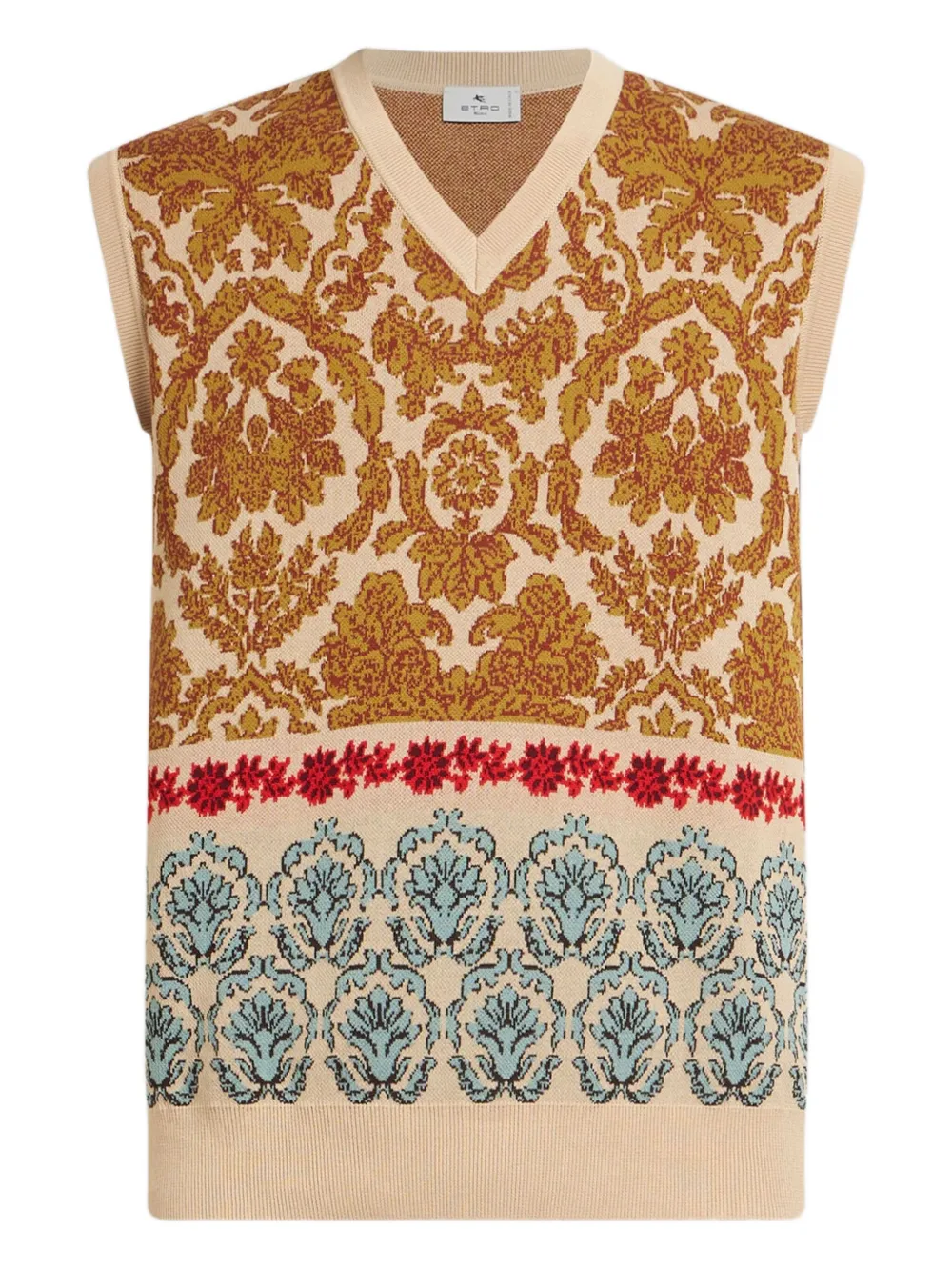 ETRO jacquard-pattern v-neck waistcoat Bruin