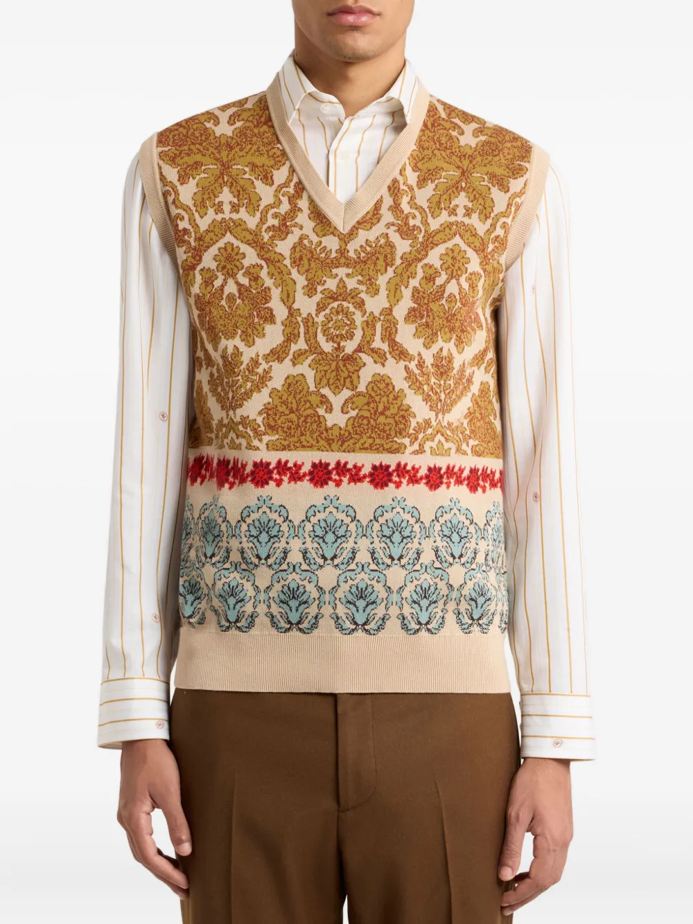 ETRO jacquard-pattern v-neck waistcoat Bruin