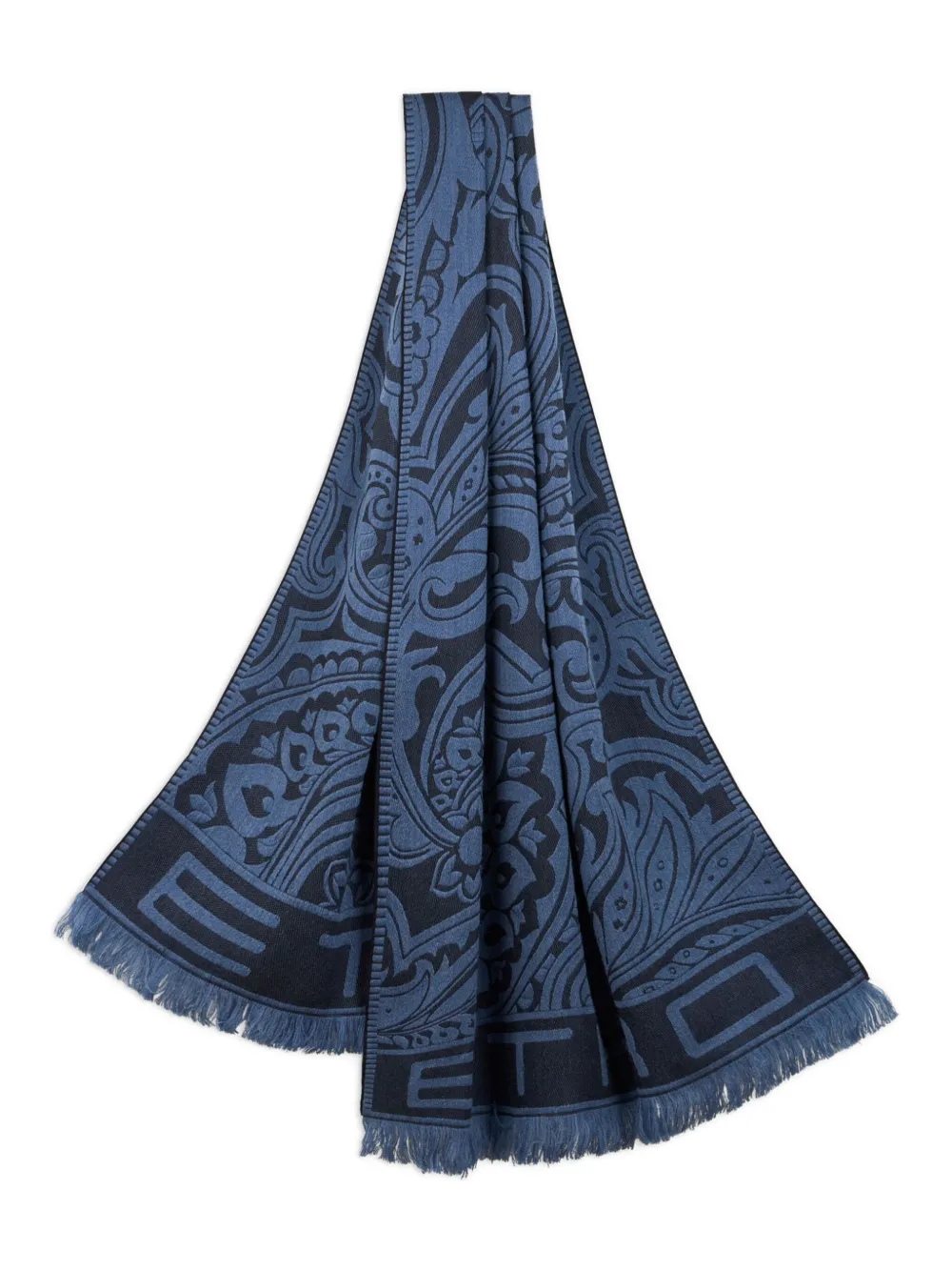 ETRO Sjaal met paisley-patroon van wol-zijdeblend Blauw