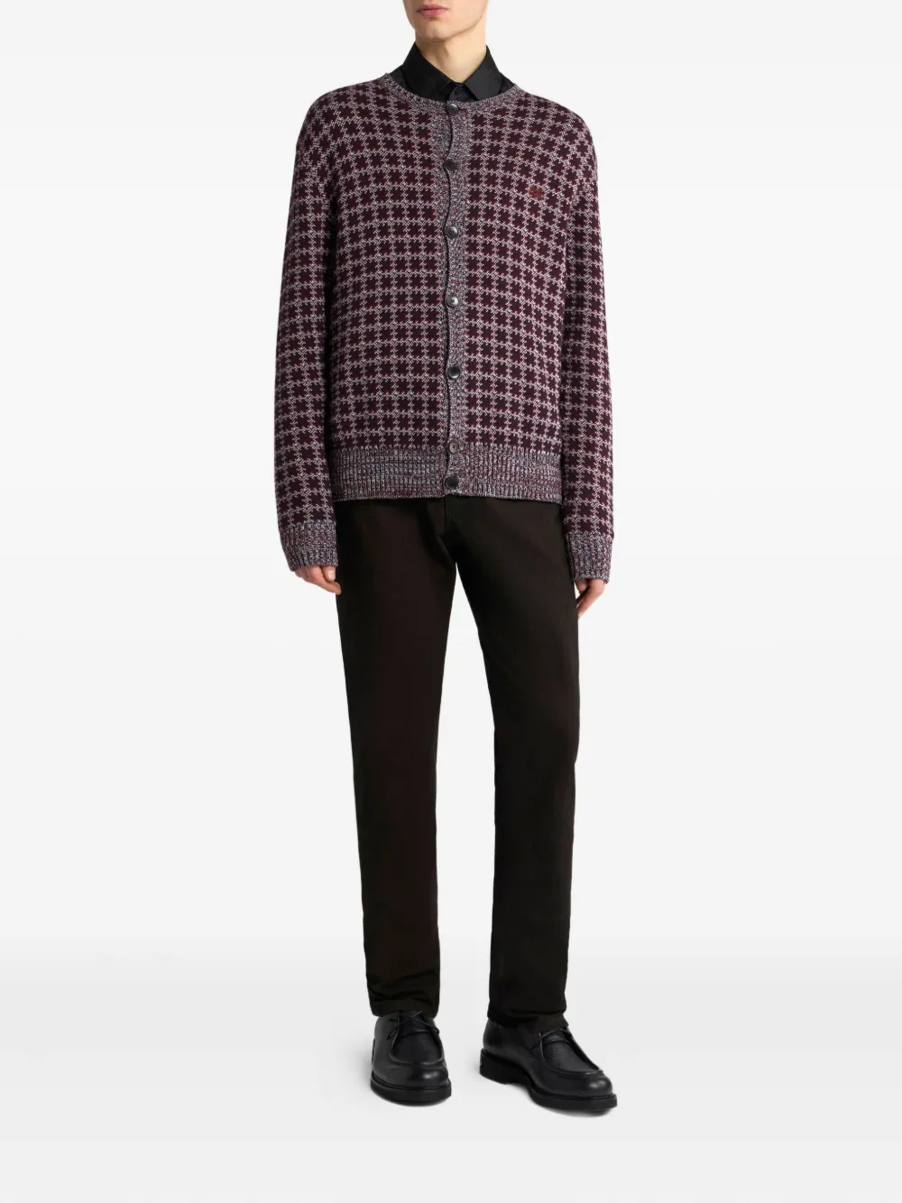 ETRO Pegaso-embroidered geometric-pattern cardigan Bruin