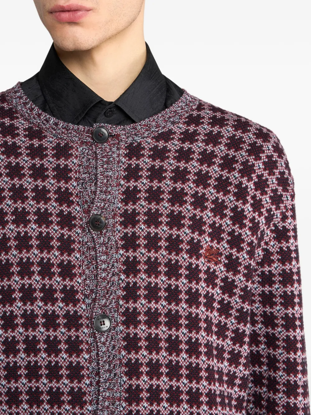 ETRO Pegaso-embroidered geometric-pattern cardigan Bruin