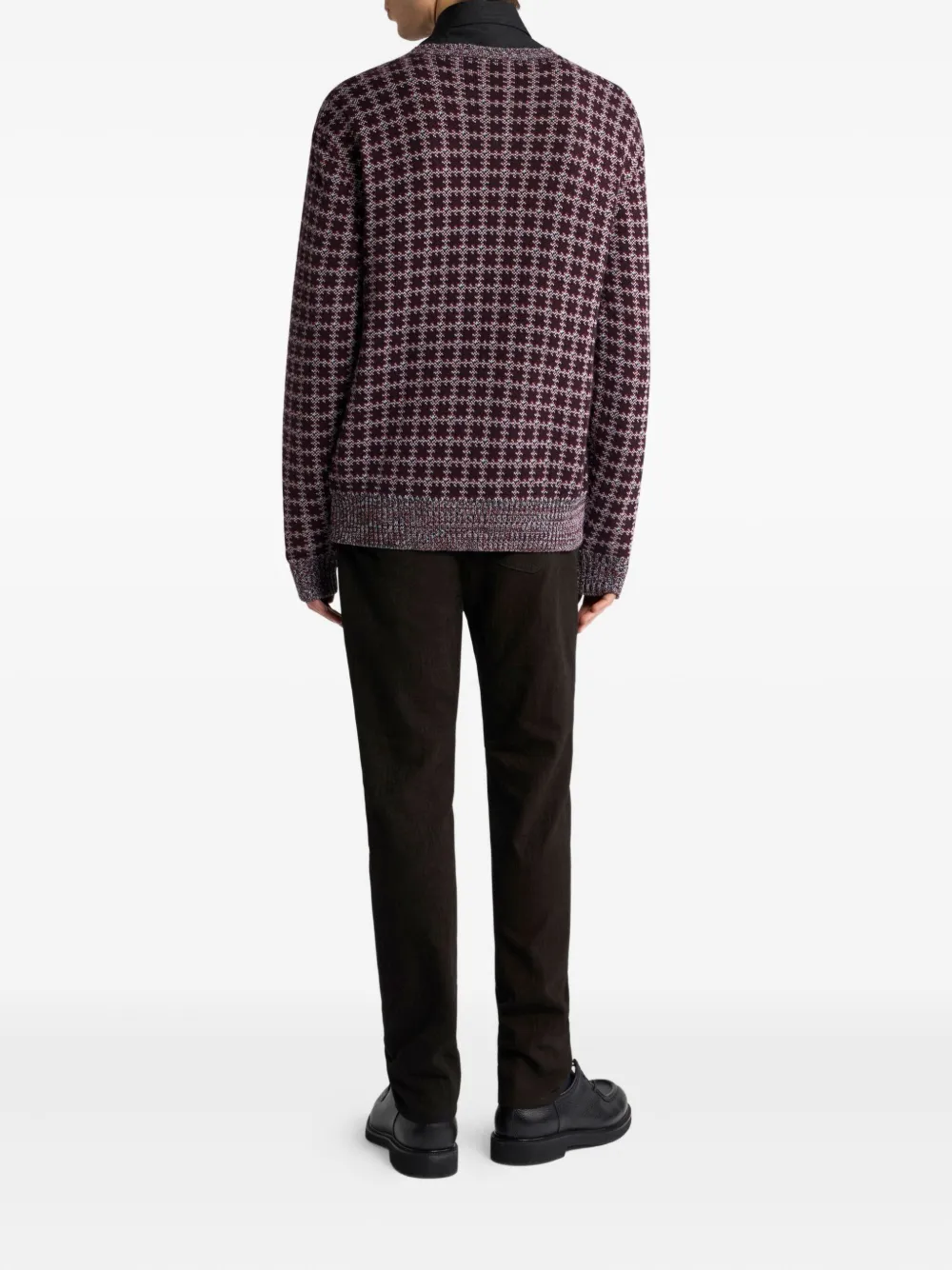 ETRO Pegaso-embroidered geometric-pattern cardigan Bruin