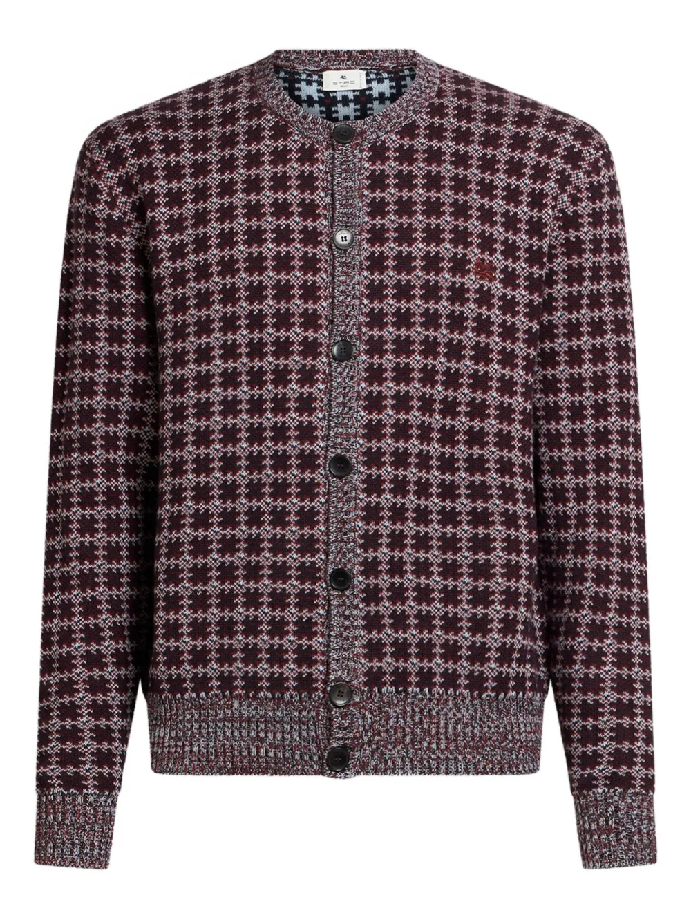ETRO Pegaso-embroidered geometric-pattern cardigan Bruin