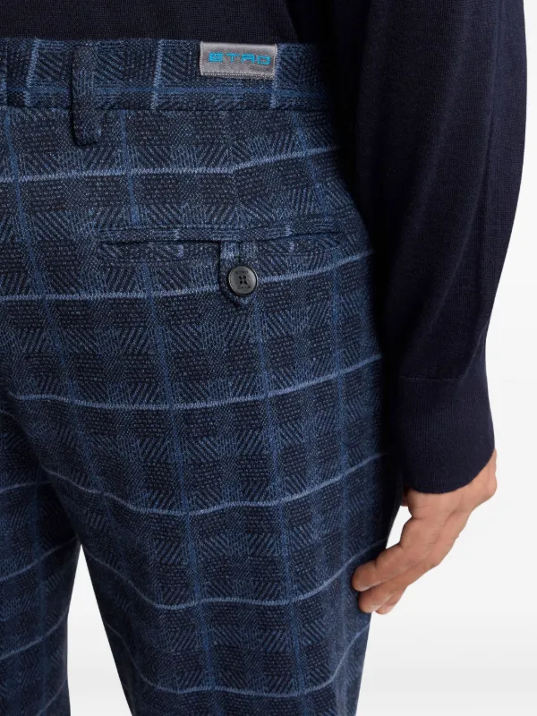 ETRO 総柄テーパードパンツ チェック柄 ブルー サイズ56*ED66 ETRO 総柄テーパードパンツ チェック柄 ブルー サイズ56*ED66