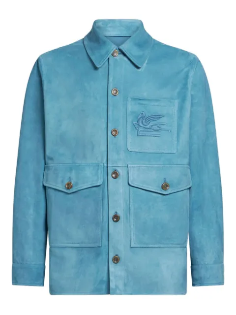 ETRO pegasus-embroidered suede shirt jacket