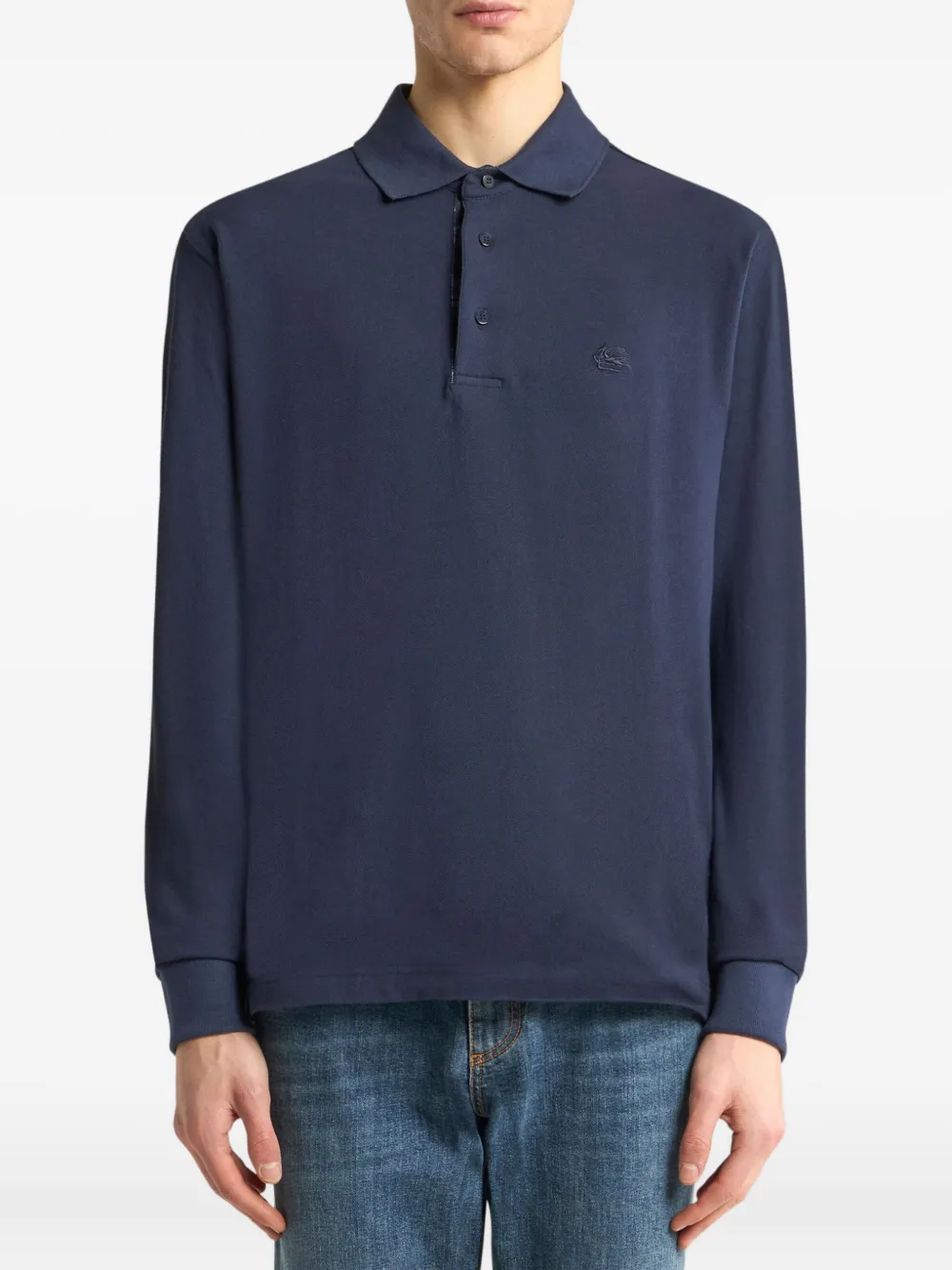 ETRO Poloshirt met geborduurd logo en lange mouwen Blauw