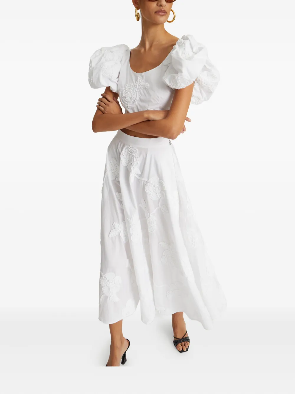 ROTATE BIRGER CHRISTENSEN Midi-rok met geborduurde bloemen Wit