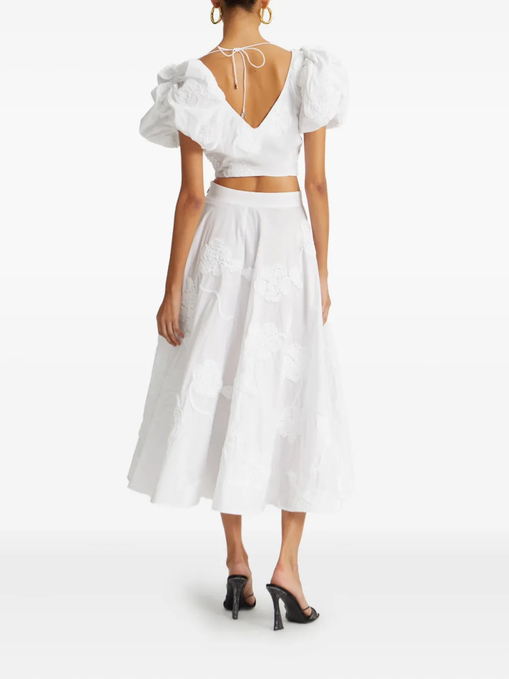 ROTATE BIRGER CHRISTENSEN Midi-rok met geborduurde bloemen Wit