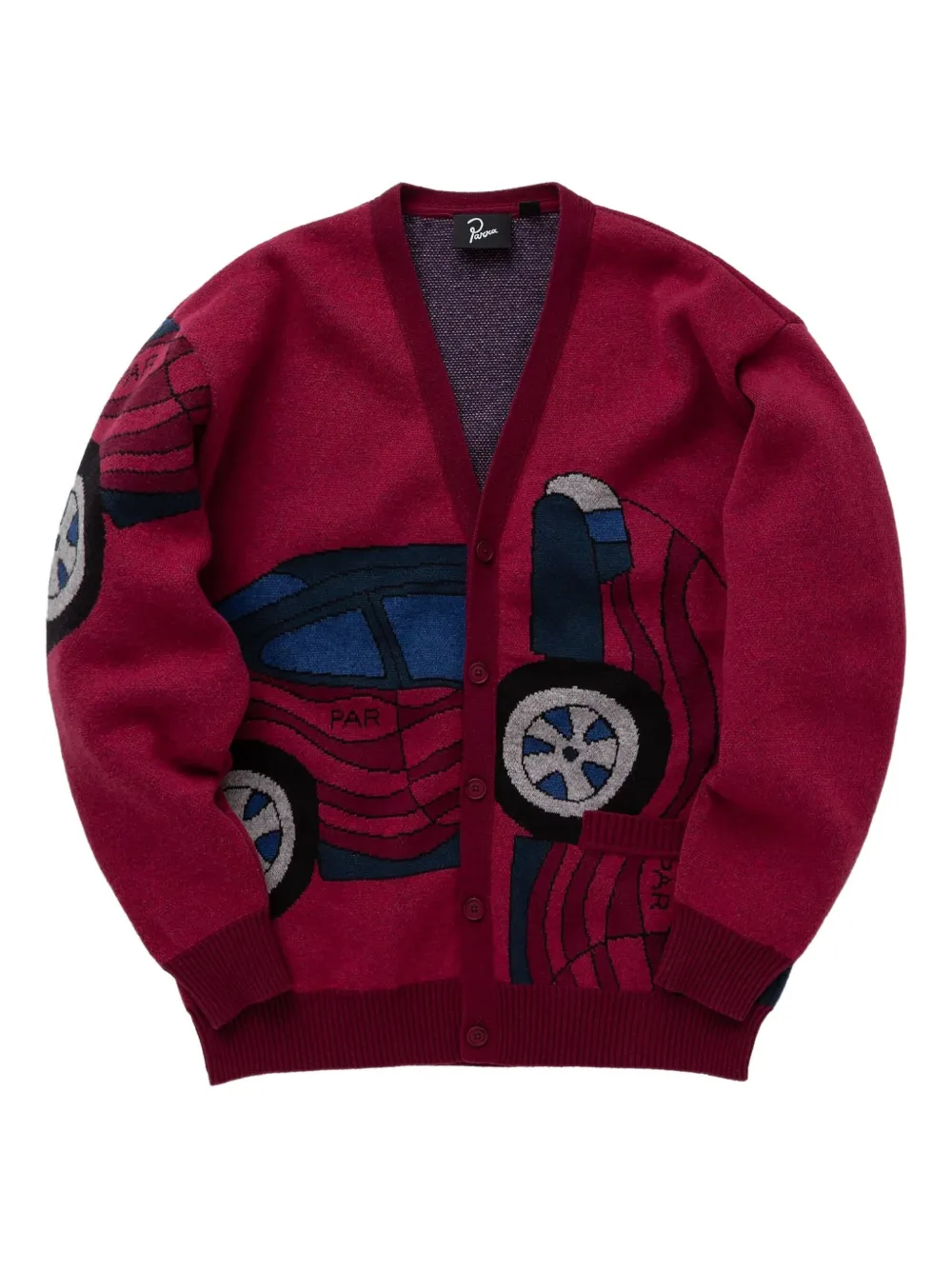 BY PARRA car-intarsia knitted cardigan | Red | Image 1