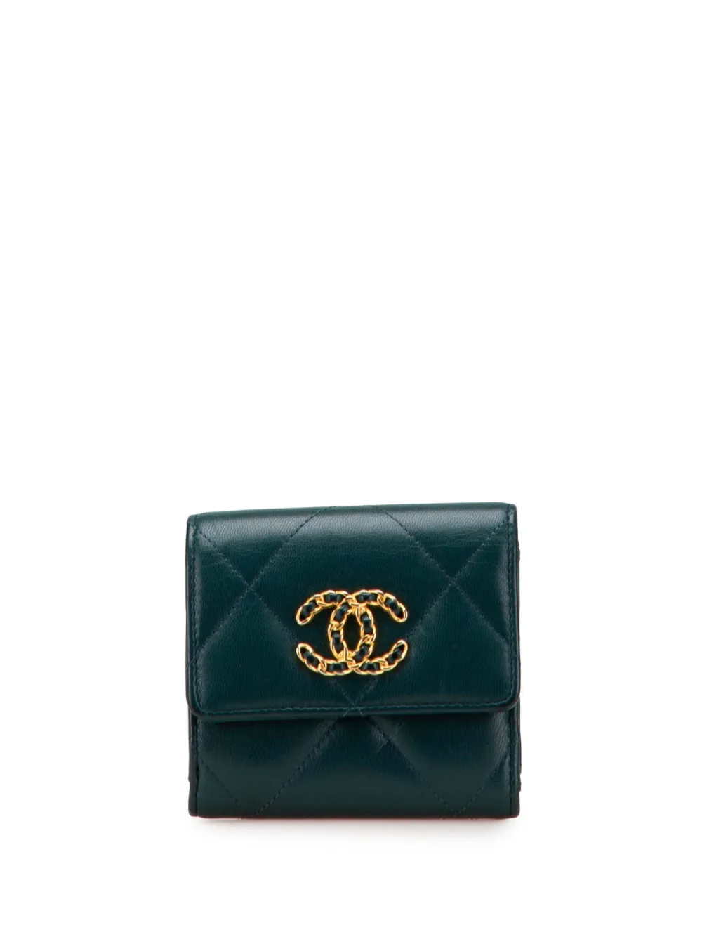 CHANEL Pre-Owned 2020 マトラッセ ラムスキン 19 トライフォールド フラップ ウォレット 財布 - グリーン CHANEL Pre-Owned 2020 マトラッセ ラムスキン 19 トライフォールド フラップ ウォレット 財布 - グリーン
