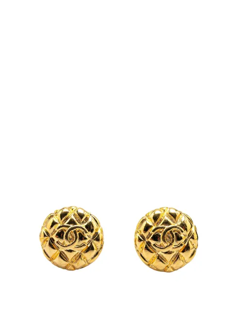 CHANEL Pre-Owned 1980-1990 Gold Plated CC Quilted Clip on Earrings costume earrings