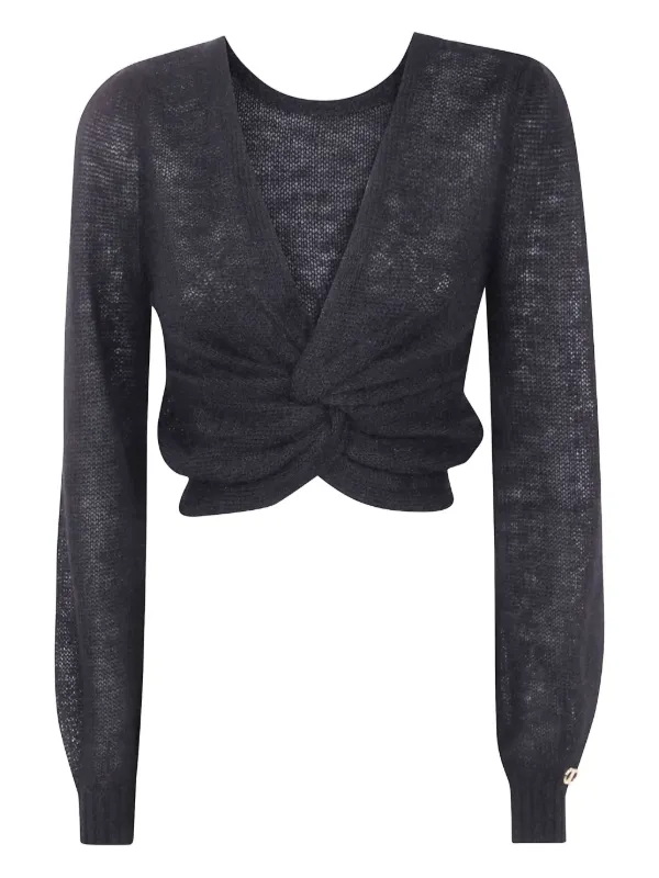 TWINSET twist-front Cropped Sweater | Black | FARFETCH