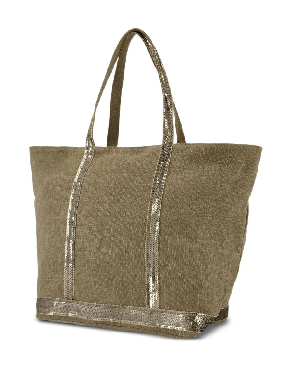 Vanessa Bruno Grote linnen shopper met pailletten - Groen