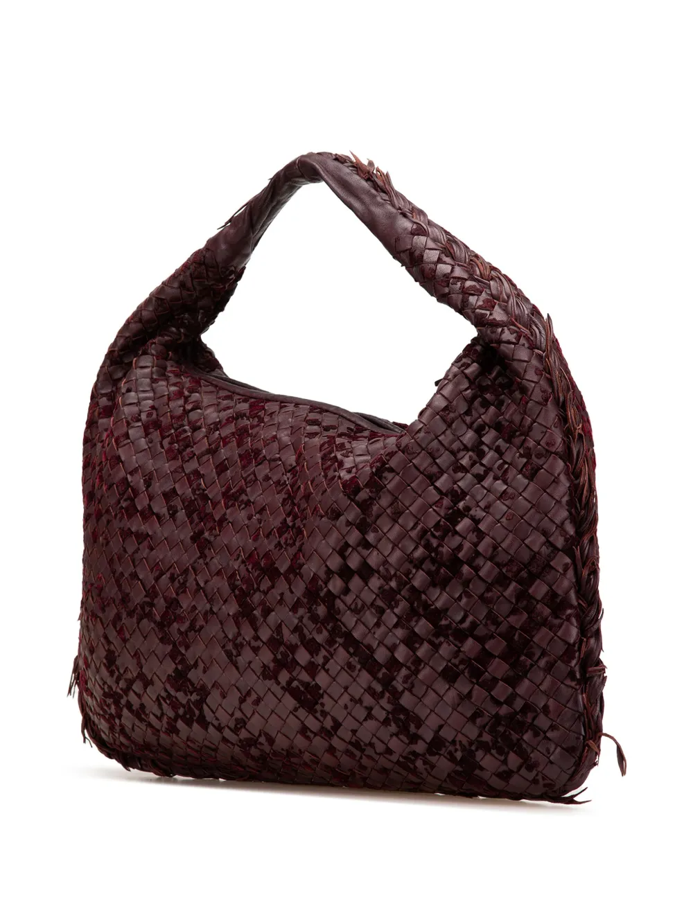 Pre-owned Bottega Veneta 2012-2025 Medium Nappa Velours Intrecciato Fuzzy Veneta Hobo Bag