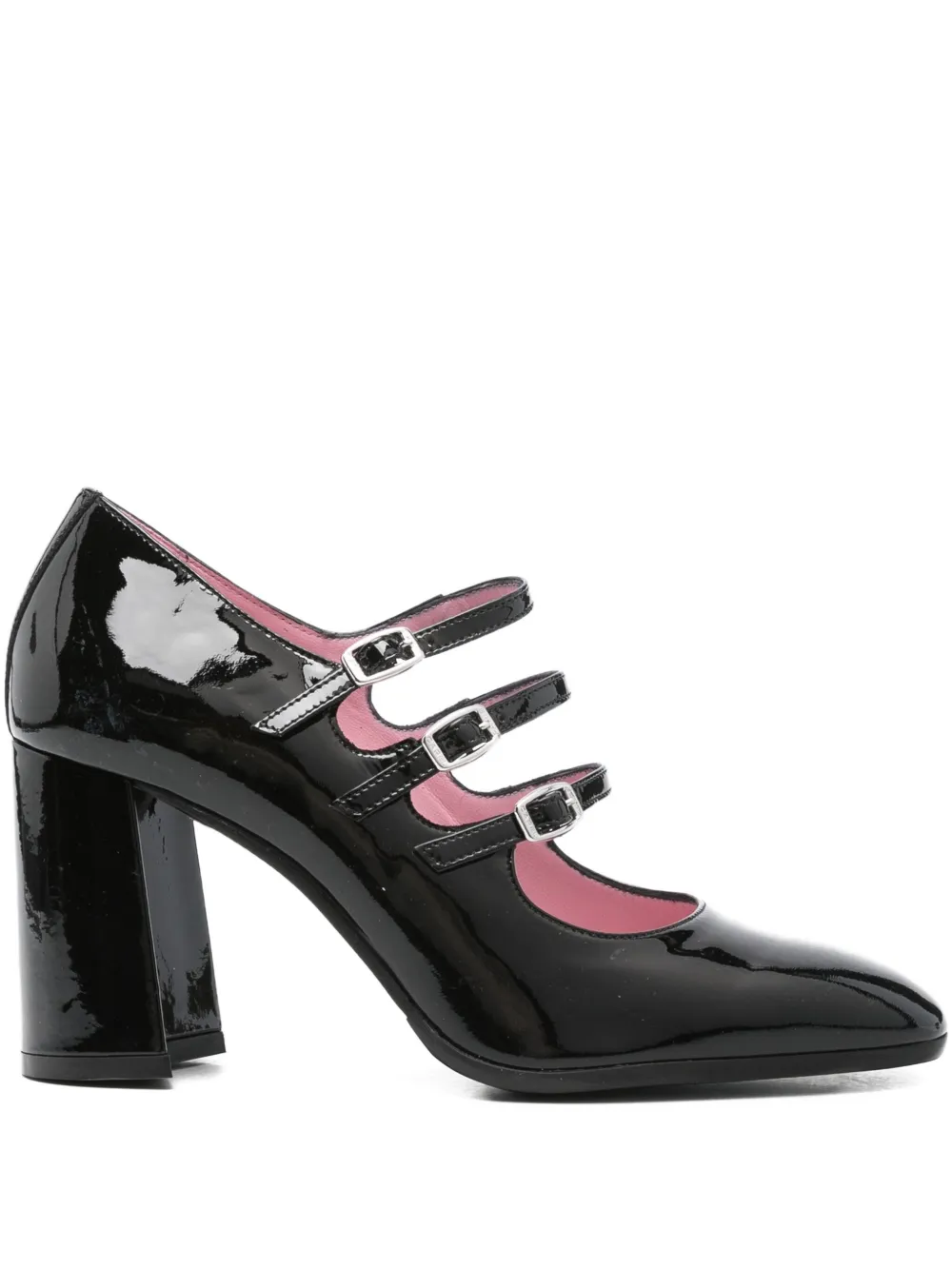 Carel Paris 80mm triple-buckle block-heel pumps Black
