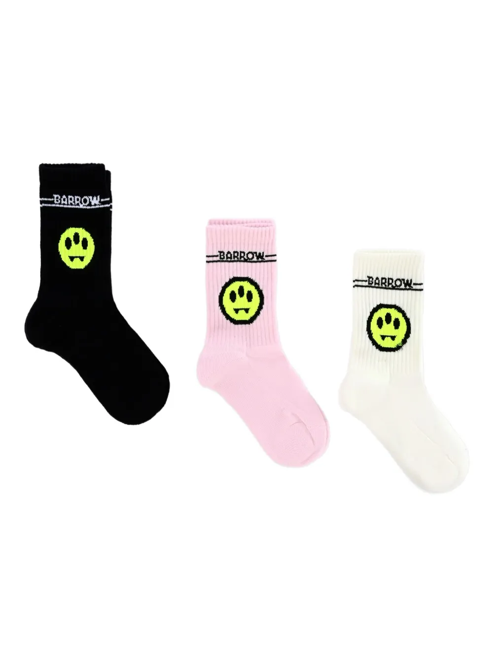 Barrow kids Drie paar geribbelde sokken met smileyprint Wit