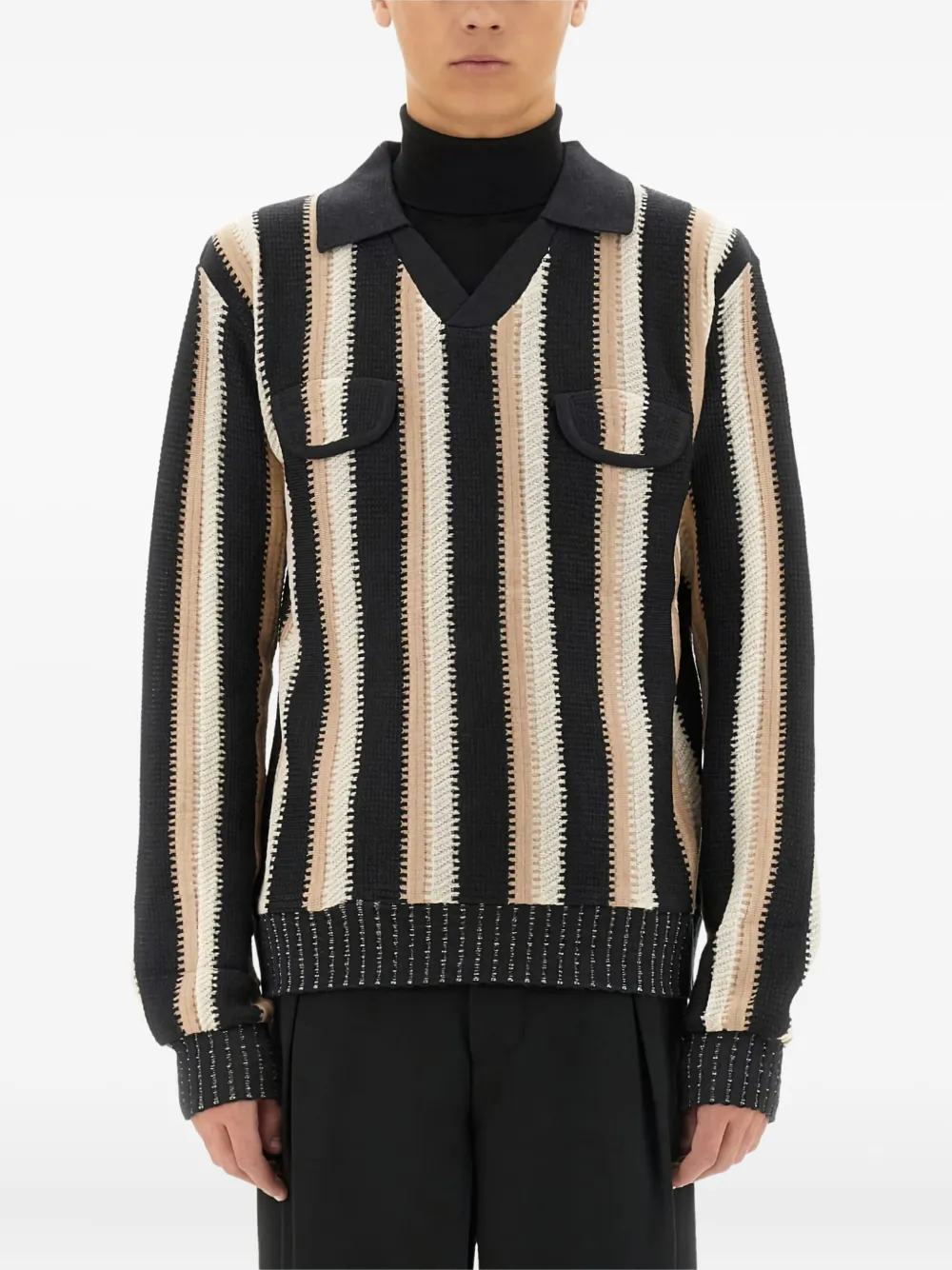 Sasquatchfabrix. striped flap-pocket sweater | Black | Image 1