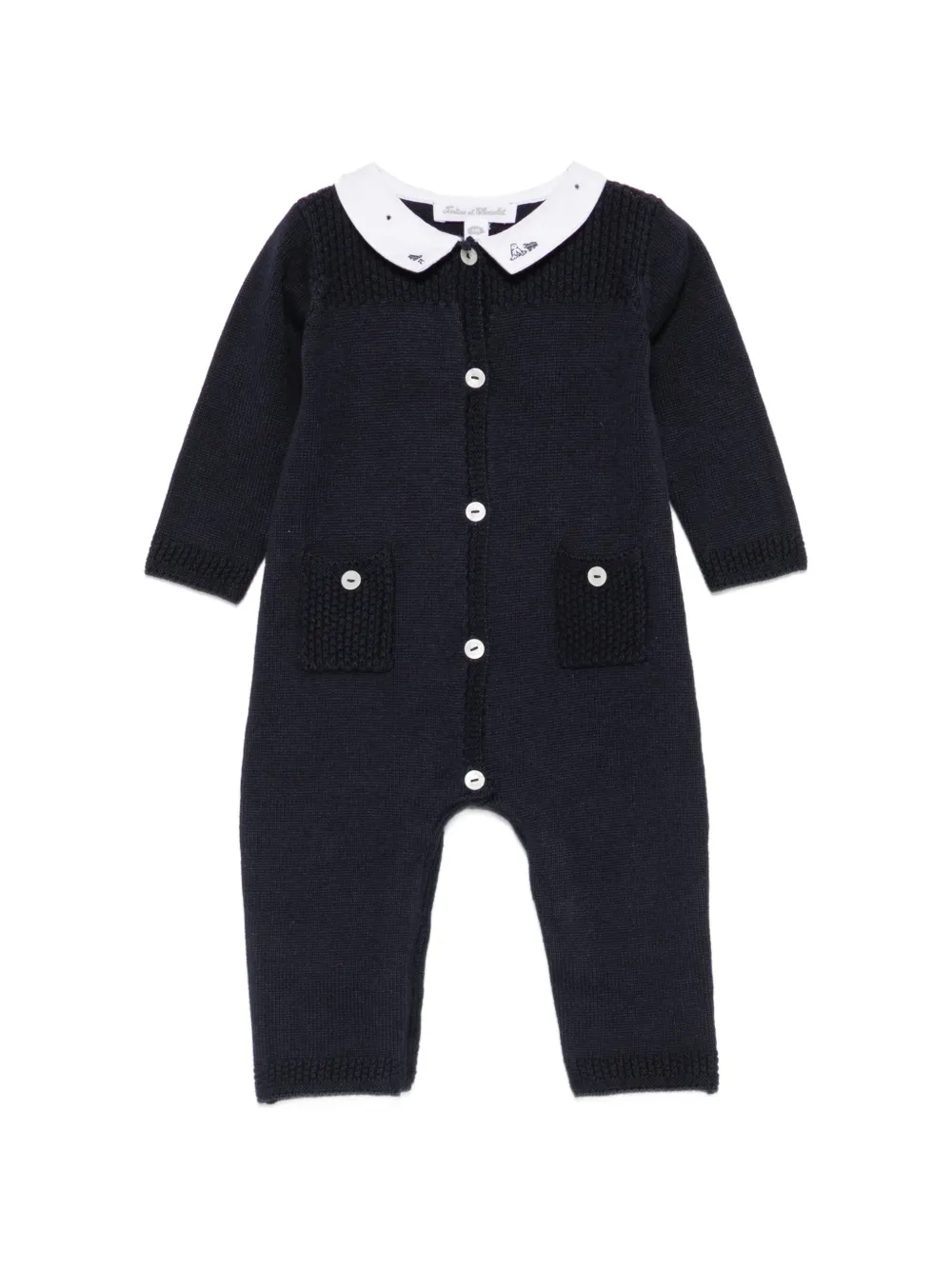 Tartine Et Chocolat embroidered-collar button-front romper - Blu
