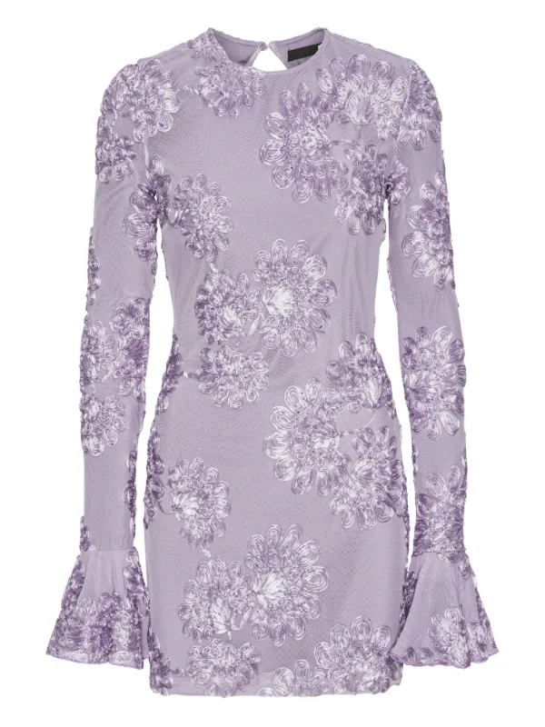 long sleeve printed mesh mini dress Sevila Long Sleeve Mini Dress in Mesh Black Abstract Flower Flock , Bodycon